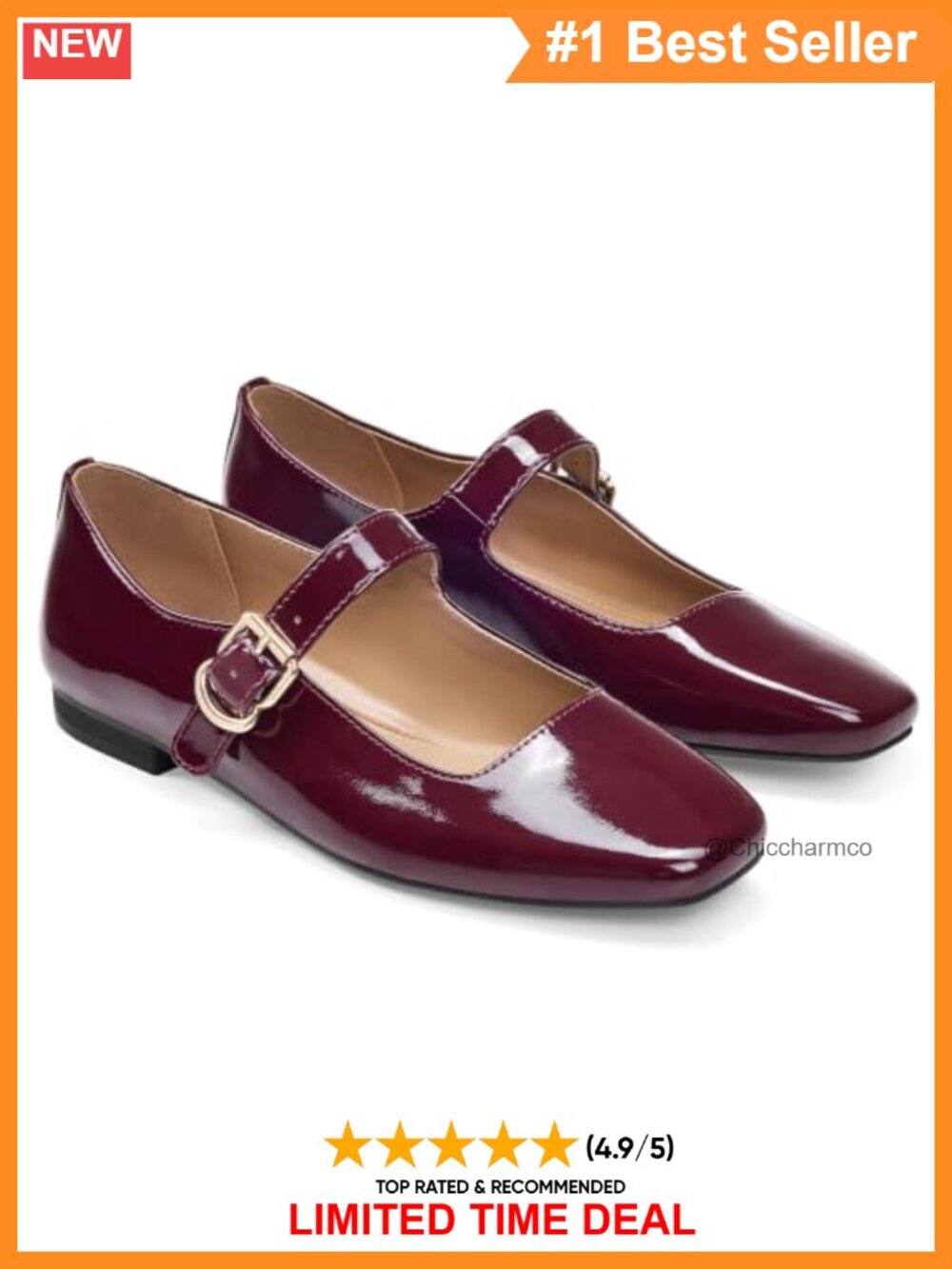 Faux Leather Mary Jane Ballet Flats Square Toe Low Heel Buckle Strap Work Shoe